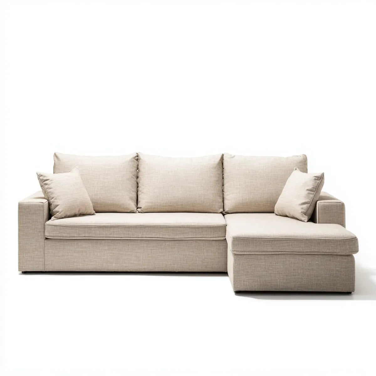 Sofa, Rożna sofa 3 beżowe poliestrowe fotele z krzesełkiem z prawej strony 250 x 160 x 85 cm