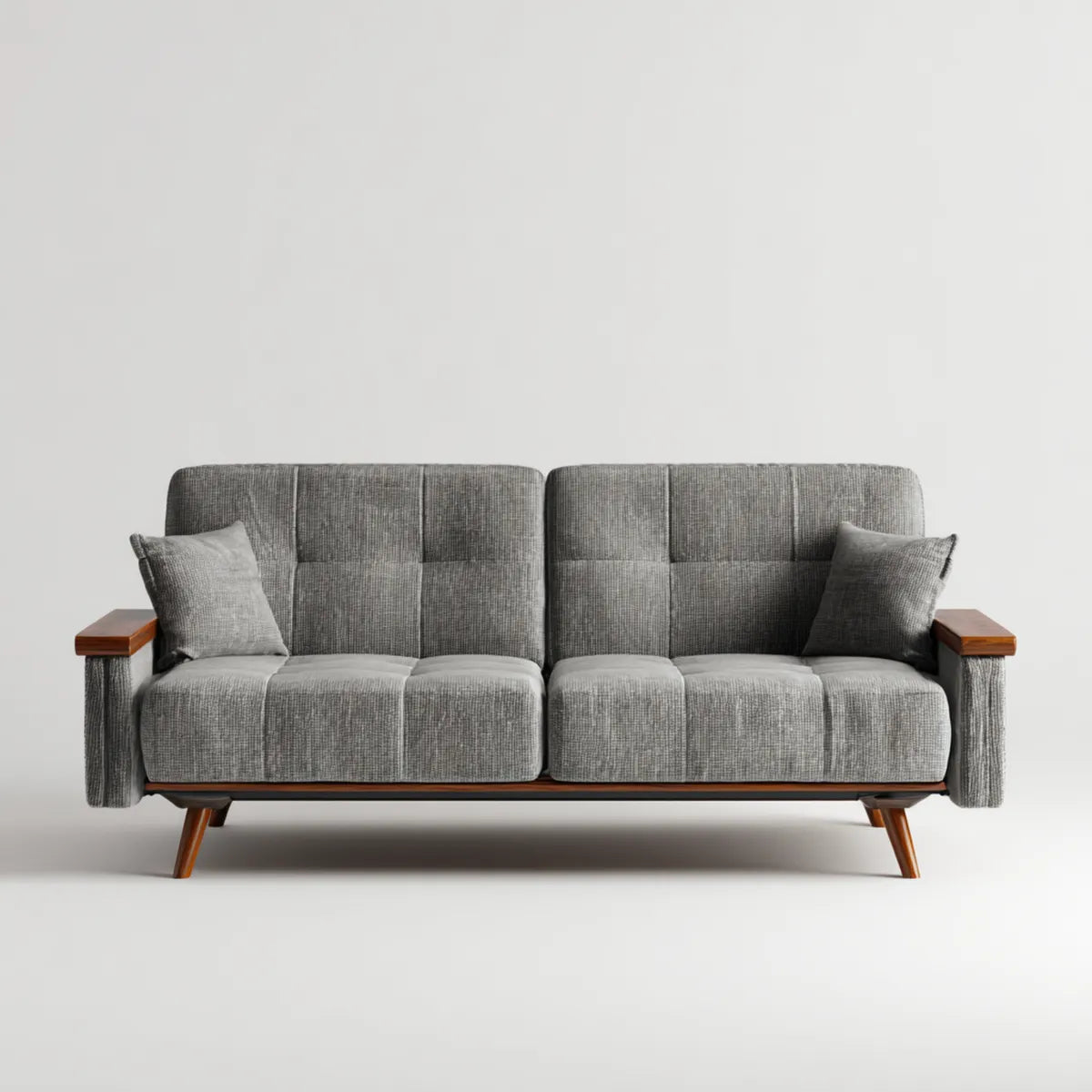 Sofa 2 umieszcza szary 210 x 85 x 88 cm w poliestrze z prostokątną, litą ramą z drewna gumowego