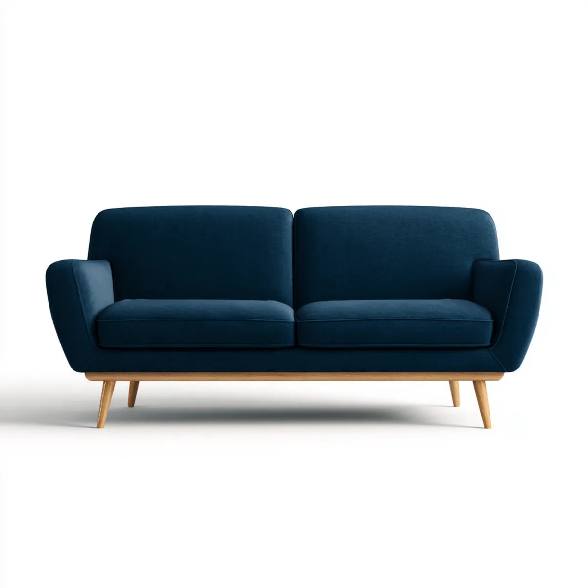 Sofa 2 granatowe miejsca w aksamicie poliestrowym z litymi nogami z drewna 160 x 82 cm, 160 x 82 x 82 cm