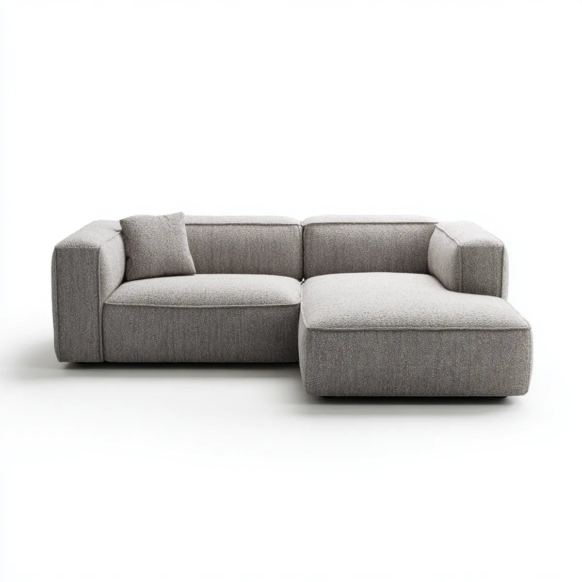 Sofa, Kanapa narożna z krzesełkiem z prawej szarej części w poliestrowym buclé 250 x 160 x 75 cm