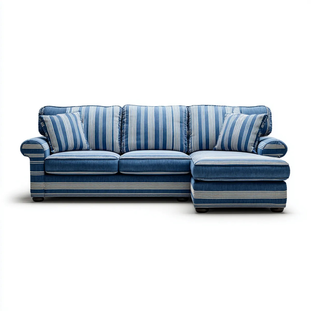 Sofa, Kanapa narożna 3 niebieskie i białe poliestrowe siedzenia 250 x 160 x 90 cm