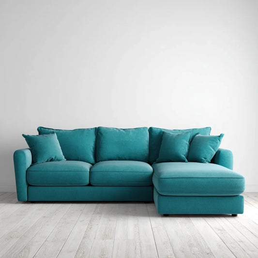 Sofa, Ecksofa Türkis 260 x 160 x 85 cm z 100% poliestru w kształcie litery L z rekamierem po prawej