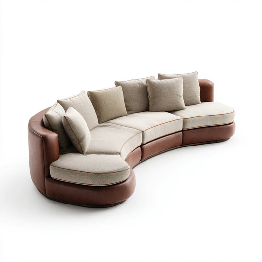 Sofa, Zakrzywiona sofa 4 brązowe i beżowe fotele w PU i poliester 320 x 110 x 78 cm