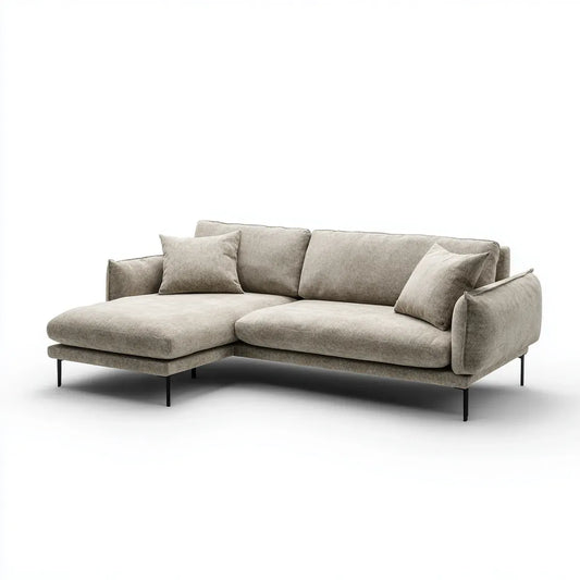 Sofa, Kanapa narożna z krzesełkowym longiem lewym, szarym gołębicą 250 x 160 x 85 cm w kształcie poliestru i stali L