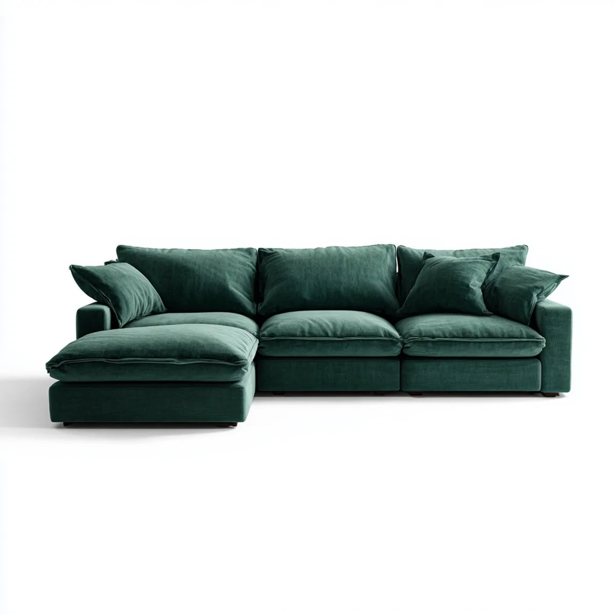 Sofa, Kanapa narożna z krzesełkiem z lewym ciemnozielonym poliestrem aksamitem 285 x 165 x 85 cm