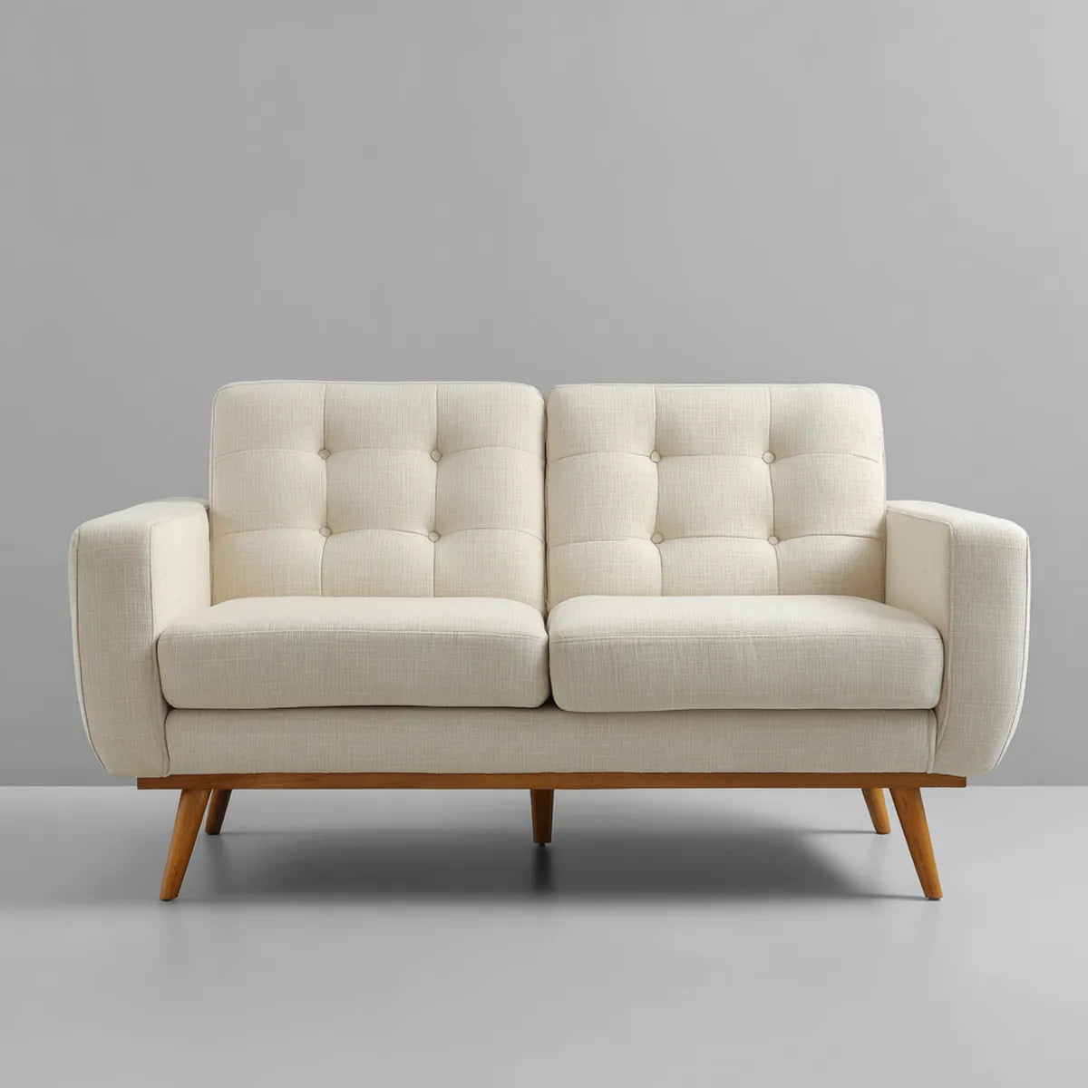 Sofa 2 beżowe fotele 150 x 80 x 85 cm w prostokątnym poliestrze z gumowymi nogami z litego drewna