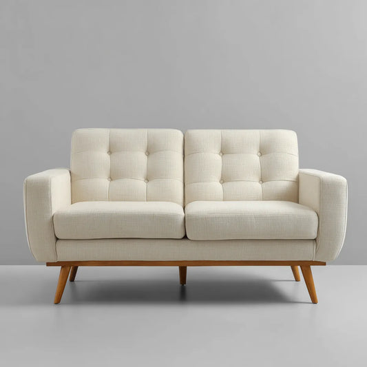 Sofa 2 beżowe fotele 150 x 80 x 85 cm w prostokątnym poliestrze z gumowymi nogami z litego drewna