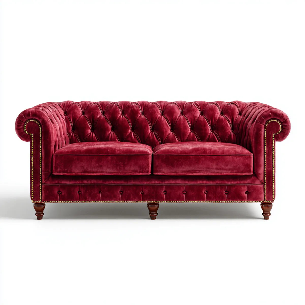 Sofa, Kanapa Chesterfield 3 fotele bordeaux w poliestrowym aksamicie 200 x 90 x 75 cm prostokątna