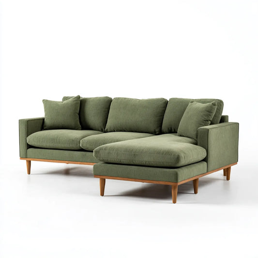 Sofa, Kanapa narożna 3 fotele z krzesełkiem na prawo zielony 250 x 160 x 85 cm w kształcie poliestru L
