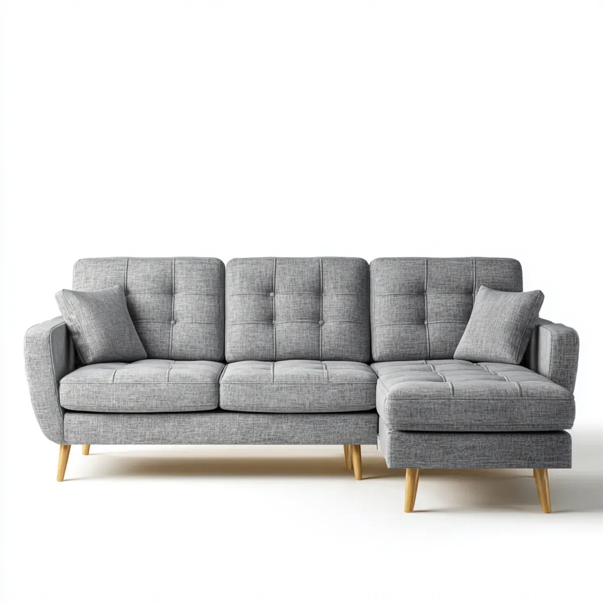 Sofa, Kanapa narożna 3 fotele z krzesełkiem z prawej szarej poliestru 230 x 145 x 85 cm