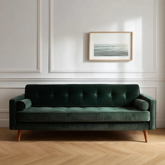 Sofa, 3 ciemnozielone sofa w prostokątnym poliestrowym aksamicie 210 x 90 x 85 cm