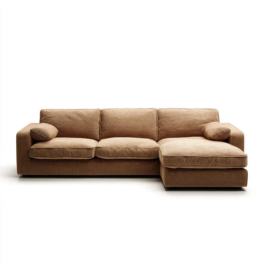 Sofa, Kanapa narożna 3 jasnobrązowe aksamitne plamki z poliestru z żebrowaną taśmą 280 x 160 x 85 cm
