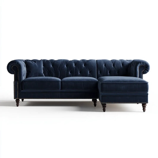 Sofa, narożnik Chesterfield 3 Navy Niebieski Fotele w poliestrowym aksamicie 280 x 165 x 75 cm