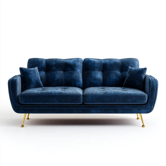 Sofa 3 miejsca granatowy 220 x 90 x 85 cm w prostokątnym poliestrowym aksamicie