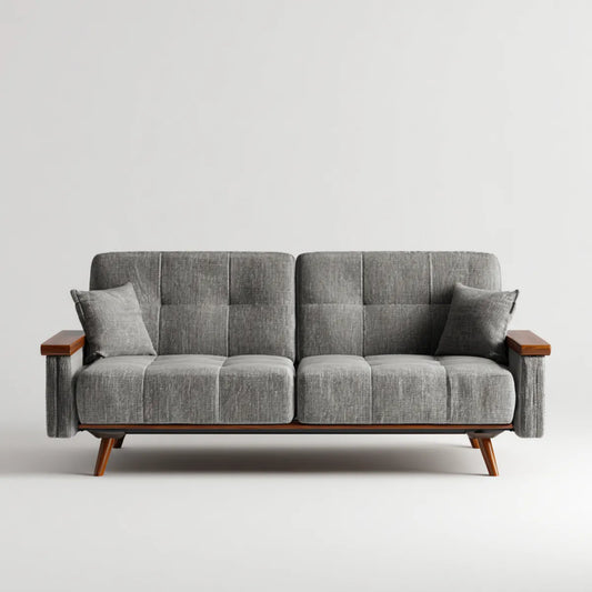 Sofa 2 umieszcza szary 210 x 85 x 88 cm w poliestrze z prostokątną, litą ramą z drewna gumowego