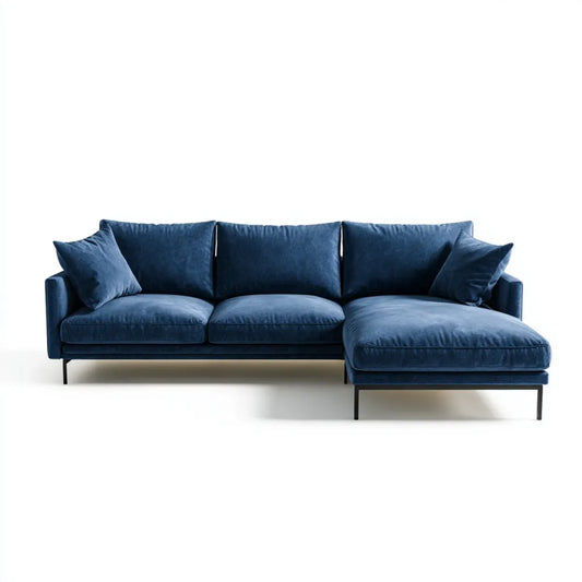 Sofa, Kanapa narożna 3 niebieskie miejsca w aksamicie poliestrowym 270 x 160 x 85 cm