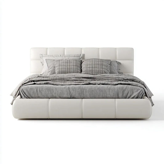 Łóżko dwuosobowe, Białe podwójne łóżko kapitularne w polipropylenowej syntetycznej skórze do materaców 160 x 200 cm, 220 x 180 x 105 cm