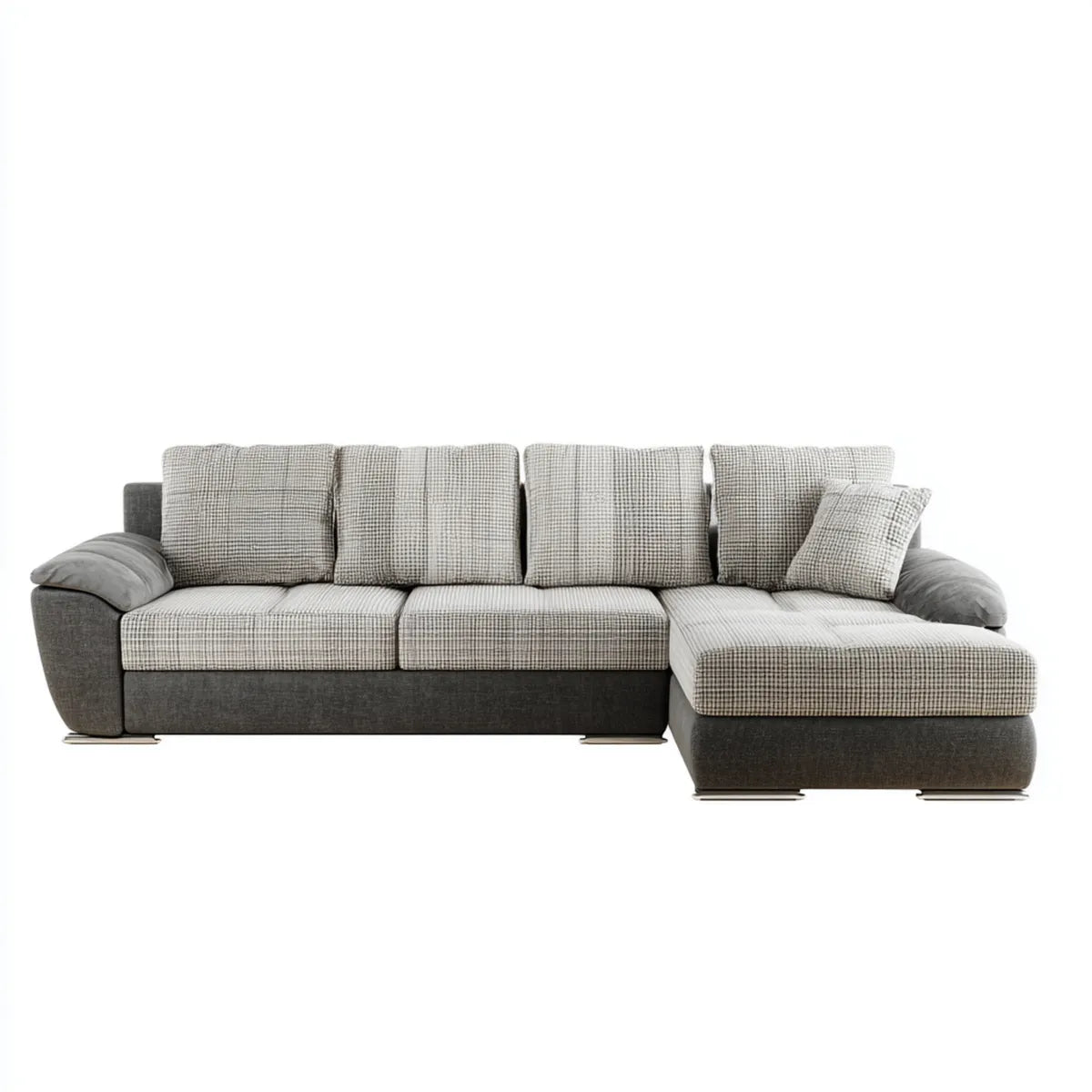 Sofa, Kanapa narożna z prawym jasnoszarym i antracytowym półwyspem 300 x 170 x 85 cm w poliestrowym kształcie litery L