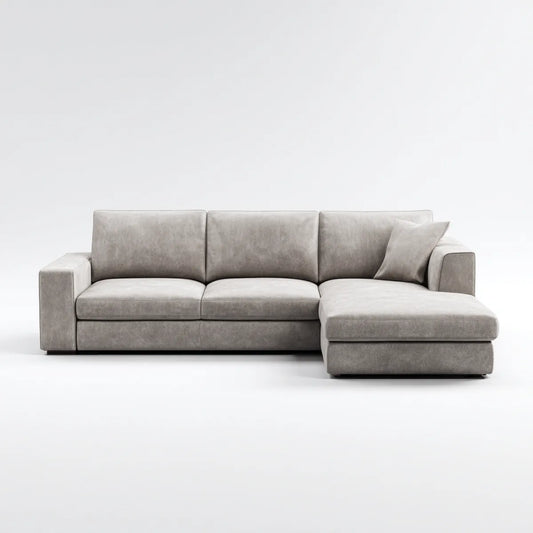 Sofa, Kanapa narożna z siekierą z prawej szarej poliestru mikrofibry 280 x 165 x 85 cm