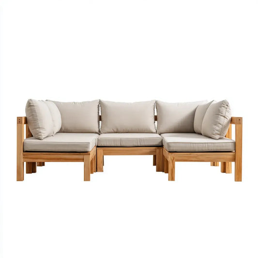 Sofa ogrodowa, 3-częściowy taras sofa beżowa z litego drewna akacjowego z poliestrowym kloszem 210 x 75 x 70 cm