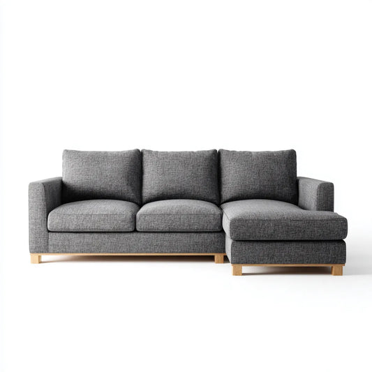 Sofa, Kanapa narożna 3 fotele z krzesełkiem z prawej ciemnoszarej 240 x 160 x 85 cm w kształcie poliestru L